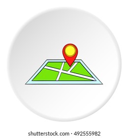 Map and GPS sign icon in cartoon style on white circle background. Navigation symbol vector illustration