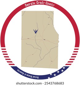Map of Grady County in Georgia, USA arranged in a circle.