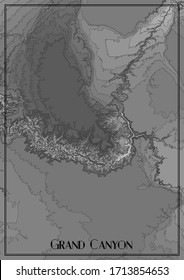 Map Of Grand Canyon, Arizona. Vector Elevation Map Of National Park. Generated Conceptual Surface Relief Map. Detailed Geographic Elegant Landscape Scheme. Topographic Outline Poster.