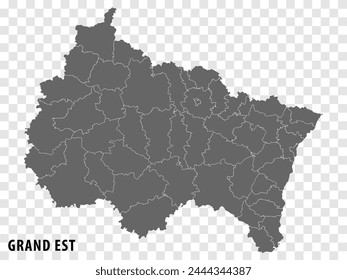 Map Grand Est  on transparent background.  Region Grand Est of France map with  districts  in gray for your design. Vector EPS10.