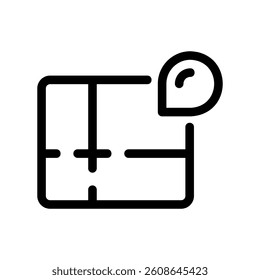 Map graphic icon with location pin indicating a geographic point or destination