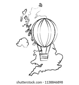map great britain with balloon air hot icon