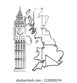 map great britain with big ben tower icon