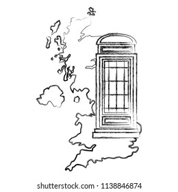 map great britain with classic telephone booth