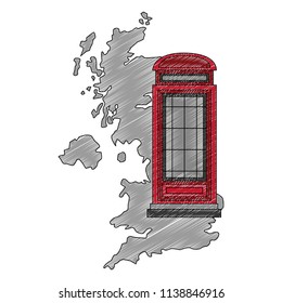 map great britain with classic telephone booth