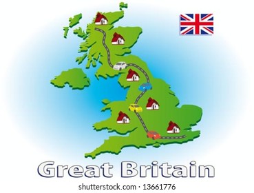Map of Great Britain with icons