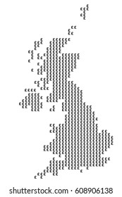 Map of great Britain, made signs of pounds. Vector illustration.