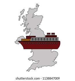 map great britain with ship boat icon