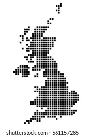 Map Of Great Britain. Silhouette Of Great Britain Is Made Up Of Square Dots. Original Abstract Vector Illustration.