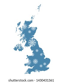 Map of Great Britain with snowflakes
