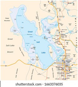 Map of the great salt lake and salt lake city in the state of utah