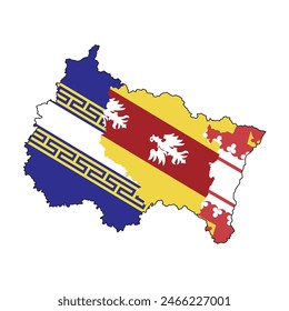 Map of Greater East province with its official flags. Vector illustration