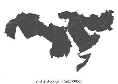 Map of Greater Middle East with borders of countries