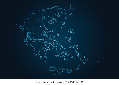 Mapa de grecia , Línea de mash abstracto y escalas de puntos sobre fondo oscuro para el logo del mapa de diseño de tu sitio web, app, ui,Travel. Ilustración vectorial eps 10.
