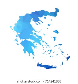 Map of Greece - Blue Geometric Rumpled Triangular , Polygonal Design For Your . Vector illustration eps 10.