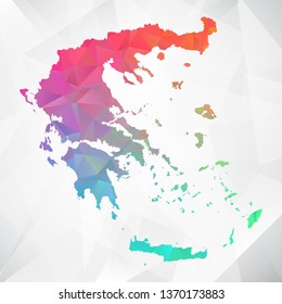 Map of Greece. Colorful Geometric Rumpled Triangular , Polygonal Design For Your . Vector illustration eps 10.