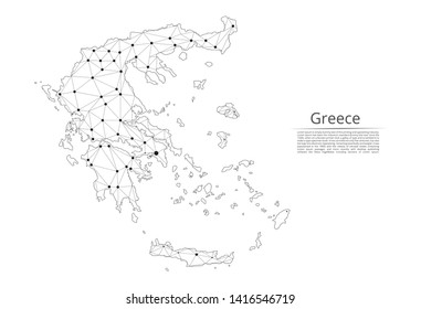 Map of Greece connection. Vector low-poly image of a global map with lights in the form of cities or population density, consisting of points and shapes  and space. Easy to edit