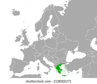 Map of Greece in Europe on white
