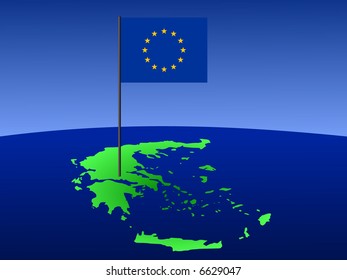 map of Greece and European Union flag on pole illustration