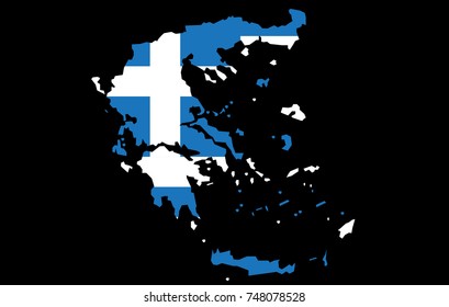 Map of Greece with Flag on black background