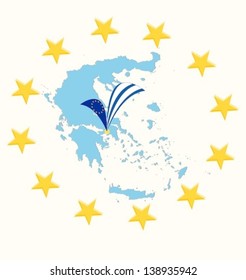 Map of Greece with flag and stars, vector illustration