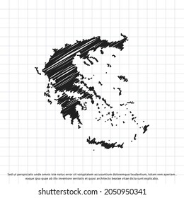 Mapa de Grecia a mano alzada en una hoja de ejercicios. Ilustración vectorial.