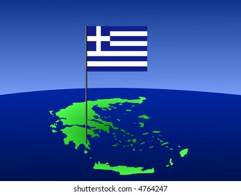 map of Greece and greek flag on pole illustration