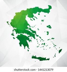 Map of Greece - Green Geometric Rumpled Triangular , Polygonal Design For Your . Vector illustration eps 10.