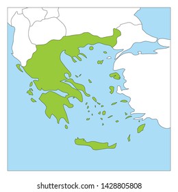 Map of Greece green highlighted with neighbor countries.