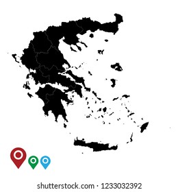 Map of Greece, High Detailed Map of Greece isolated on white background.Vector illustration eps 10