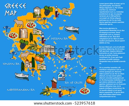 map greece icons main sights place stock vector royalty free