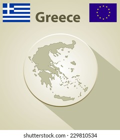 Map of the Greece Including: flag of Greece And European Union.