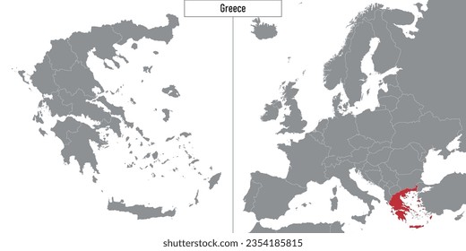 map of Greece and location on Europe map. Vector illustration