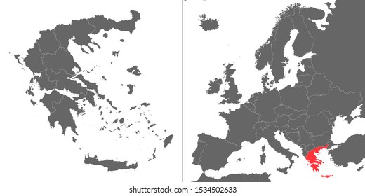 Map of Greece with location on european map