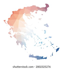 Map of Greece. Low poly illustration of the country. Geometric design with stripes. Technology, internet, network concept. Vector illustration.