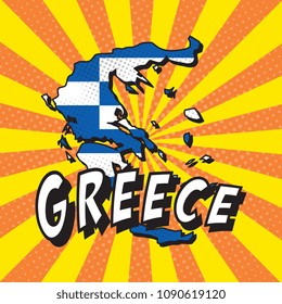 map of greece with national flag in pop art style