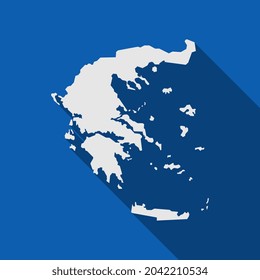 Mapa de Grecia sobre fondo azul con una larga sombra