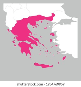 Map of Greece pink highlighted with neighbor countries
