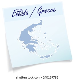 Map of Greece as sticky note in blue