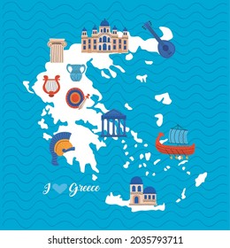 map greece with traditional icons