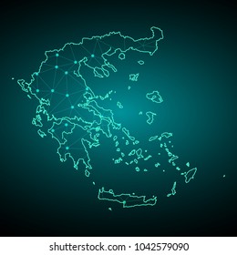 Map of greece. Wire frame 3D mesh polygonal network line, design sphere, dot and structure. communications map of greece. Vector.