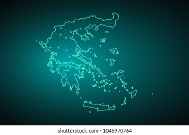 Map of greece. Wire frame 3D mesh polygonal network line, design sphere, dot and structure. communications map of greece. Vector.