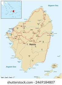 Map of the Greek Cycladic island of Naxos