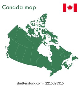 Map The green Canada map divides each city and territory separately.