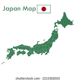 Map Green Japan map with separate cities and territories.