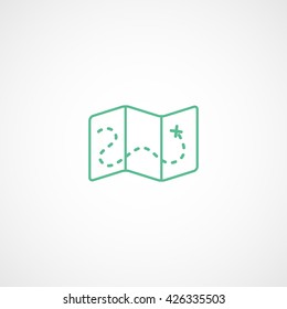 Map Green Line Icon On White Background