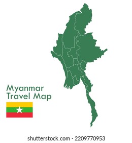 Map - The green map of Myanmar divides each city and territory separately.