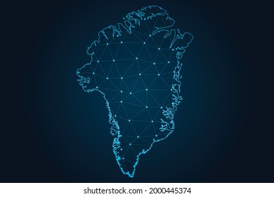 Map of greenland , Abstract mash line and point scales on dark background for your web site design map logo, app, ui,Travel. Vector illustration eps 10.