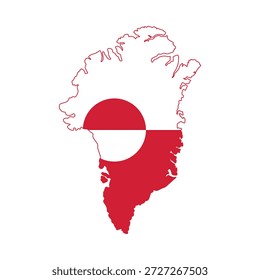 El mapa de Groenlandia con su bandera oficial aislado sobre fondo blanco. Ilustración vectorial