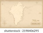 Map of Greenland in the old style, brown graphics in retro fantasy style